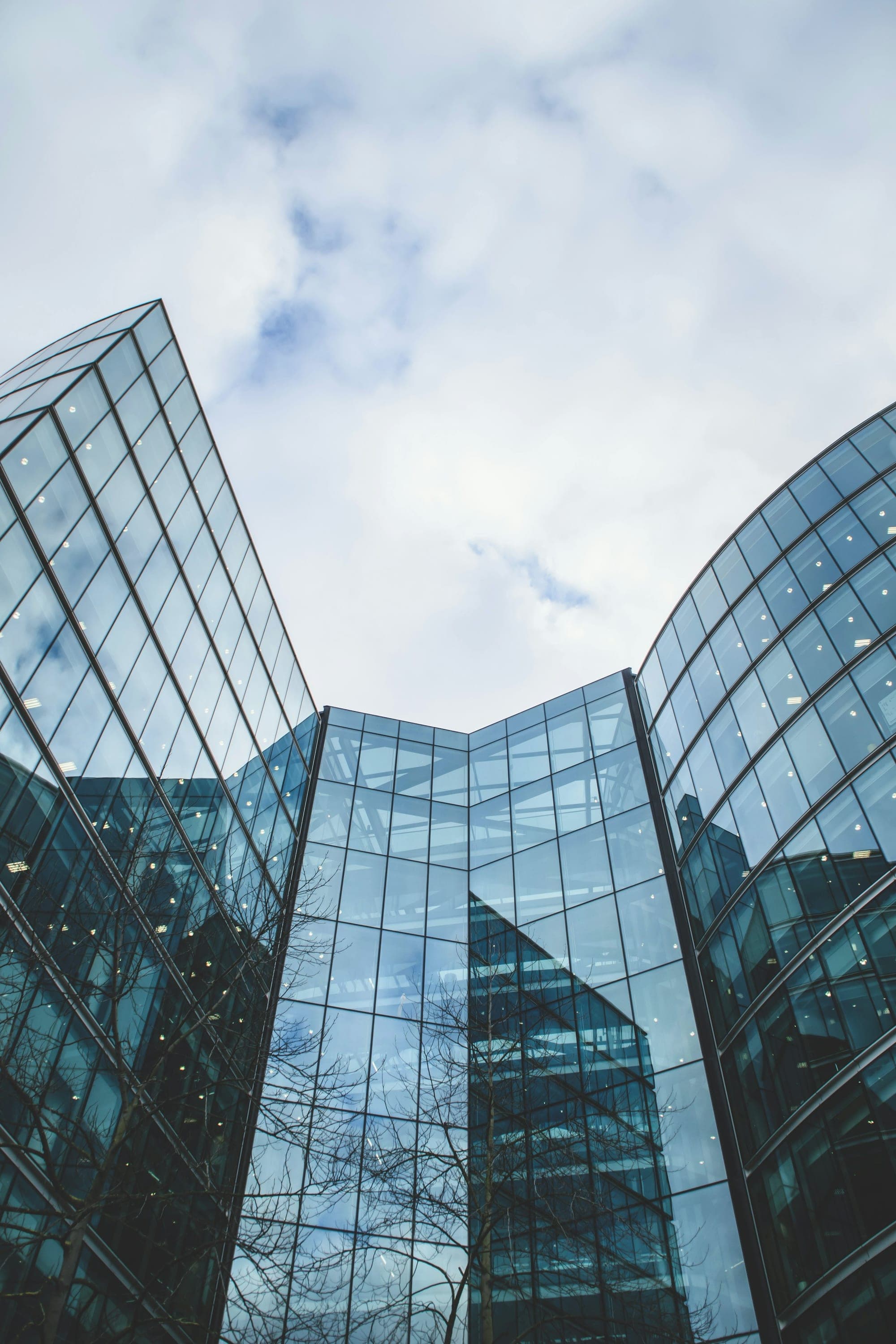 Curved glass facade of an office building
